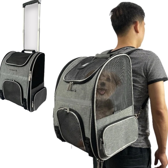3 in 1 Back Pack Stroller Pet Carrier Detachable Wheel Assembly Grey NWT - Picture 1 of 15